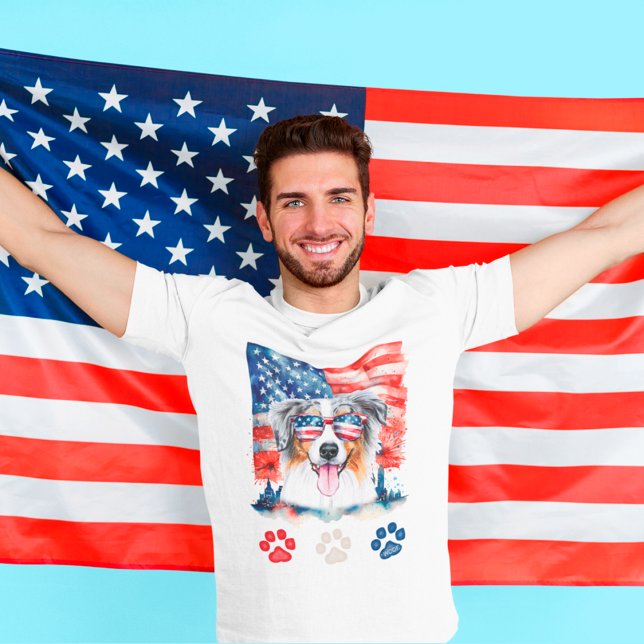 Camiseta Red White Blue Australiano Shepherd Dog 4 de julho (Criador carregado)