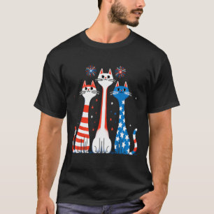 Camiseta Red White Blue Cats Usa Flag Firework 4 De Julho