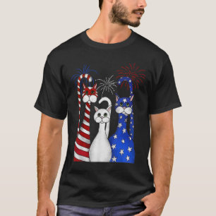 Camiseta Red White Blue Cats Usa Flag Firework 4 De Julho