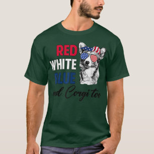 Camiseta Red White Blue & Corgi Demasiado Americano Bandeir