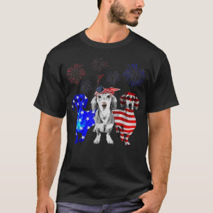 Camiseta Red White Blue Dachshund EUA Flag Fireworks 4th Of