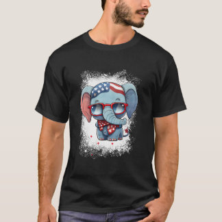 Camiseta Red White Blue Elephant American Flag 4Th Of July 