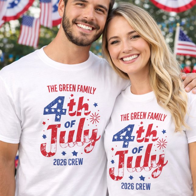 Camiseta Red White Blue Fireworks 4th of July Family Crew  (Criador carregado)