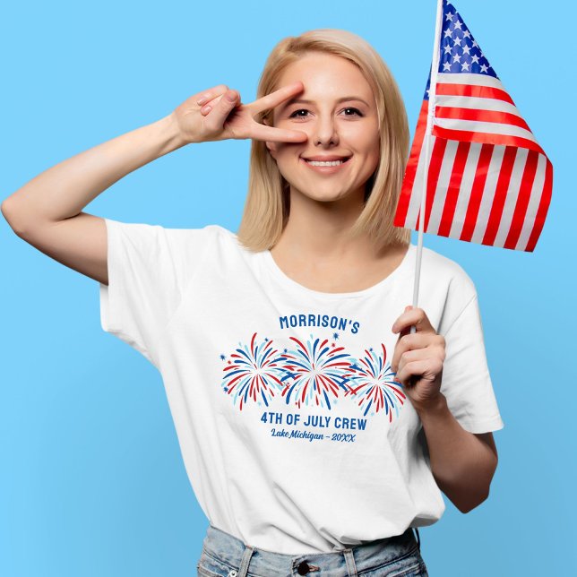 Camiseta Red White Blue Fireworks Personalizado 4º dia da f (Criador carregado)