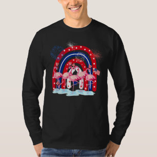 Camiseta Red White Blue Flamingo Fireworks Rainbow 4 de jul