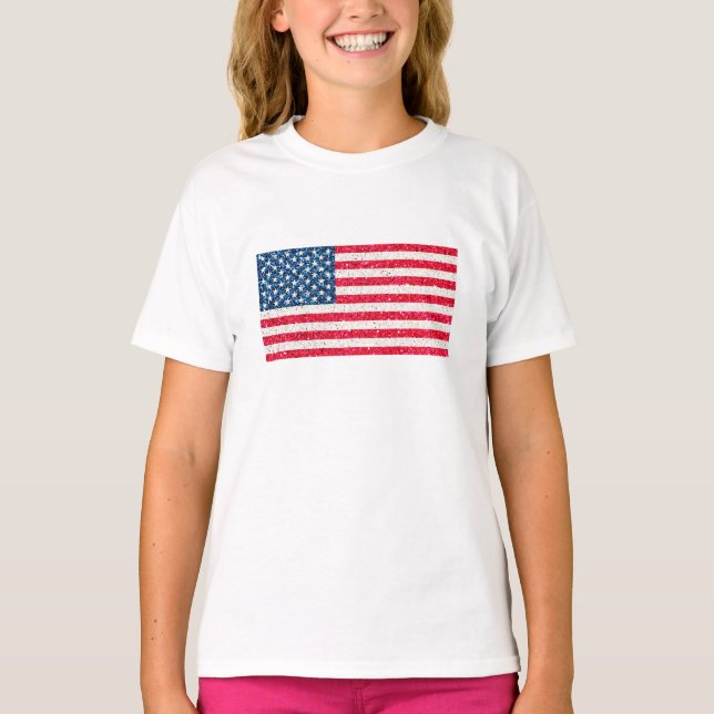 Camiseta Red White Blue Glitter Patriotic American Flag (Frente)