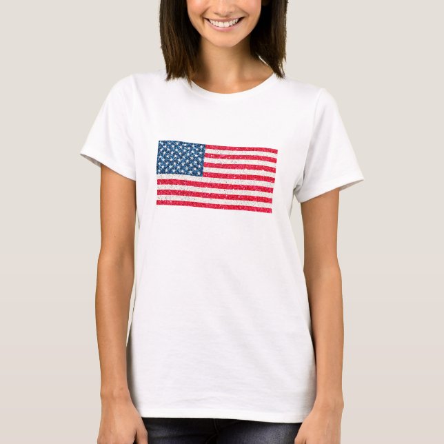 Camiseta Red White Blue Glitter Patriotic American Flag (Frente)