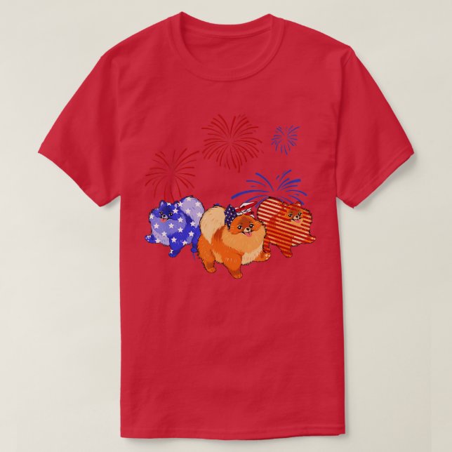 Camiseta Red White Blue Pomeranian American Flag 4th Jul (Frente do Design)