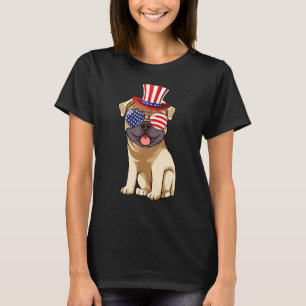 Camiseta Red White Blue Pug Dog 4 de julho Americano