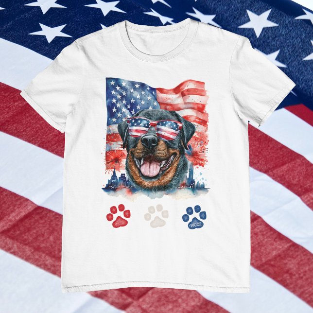 Camiseta Red White Blue Rottweiler Cão Americano 4 de julho (Criador carregado)