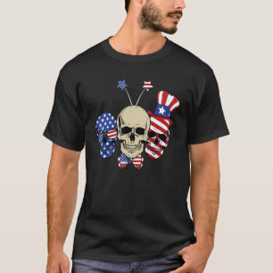 Camiseta Red White Blue Skull American Flag 4 De Julho