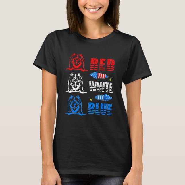 Camiseta Red White Blue Three Cute Chow Chow 4th July Ameri (Frente)