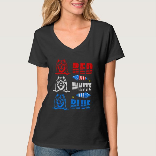 Camiseta Red White Blue Three Cute Chow Chow 4th July Ameri (Frente)