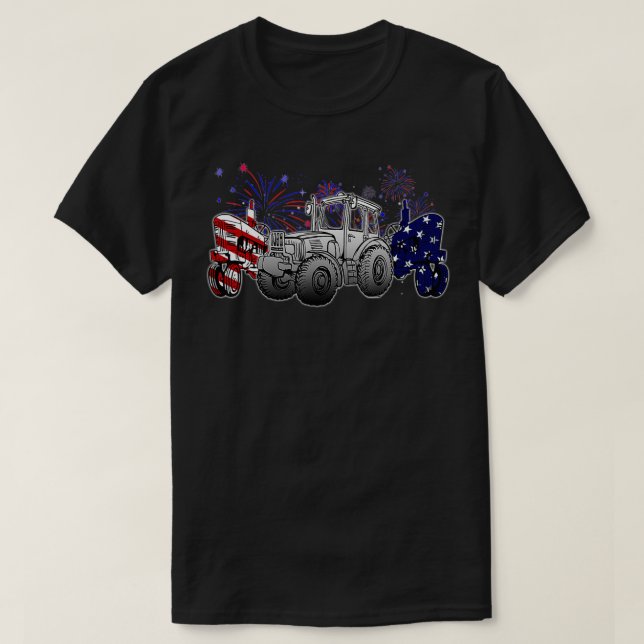 Camiseta Red White Blue Trator USA Bandeira 4 de julho Patr (Frente do Design)