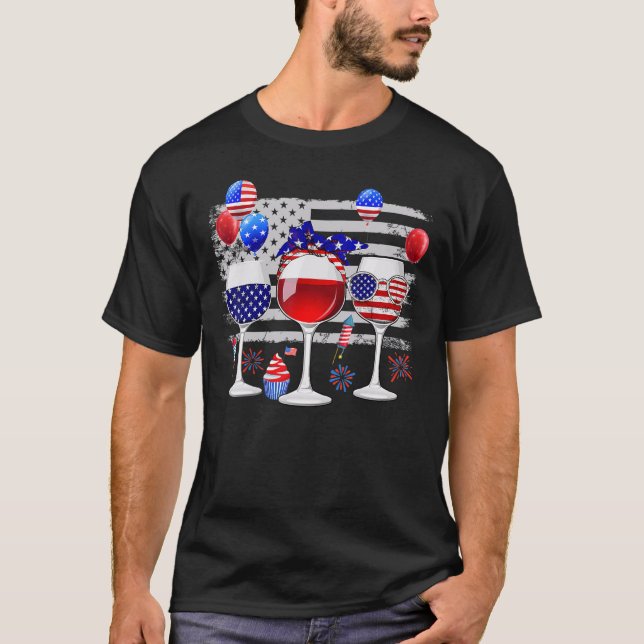 Camiseta Red White Blue Três Vinhos Bandeira Americana 4t (Frente)