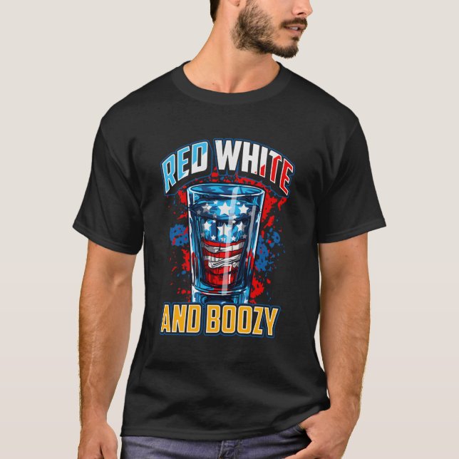 Camiseta Red White Boozy Patriotic American Whiskey Drinker (Frente)