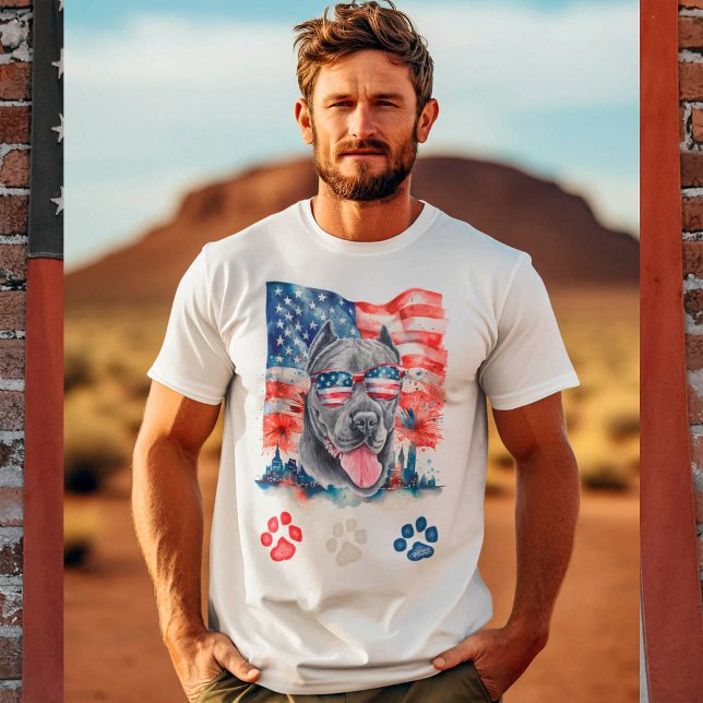 Camiseta Red White Cane Corso Cão Engraçado 4 de julho (Criador carregado)