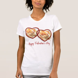 Camiseta Red White Dourado Heart Modern Happy Valentines Da