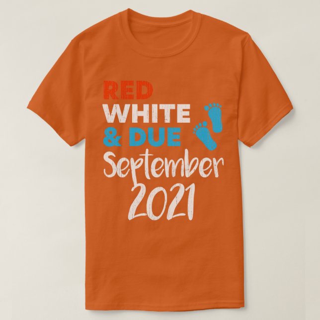 Camiseta Red White e Aviso de Gravidez em setembro de 2021 (Frente do Design)