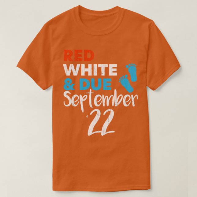 Camiseta Red White e Aviso de Gravidez em setembro de 2022 (Frente do Design)