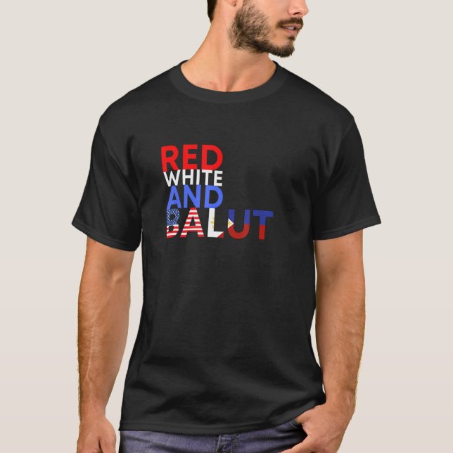 Camiseta Red White E Balut Filipino Americano Patriótico (Frente)