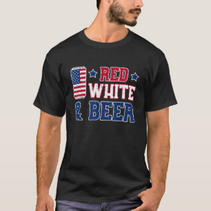 Camiseta Red White e Beer USA 4 de julho Bebendo Gift