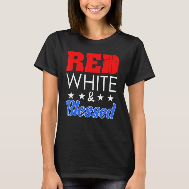 Camiseta Red White E Bendito Feliz Dia da Independência Dos (Frente)