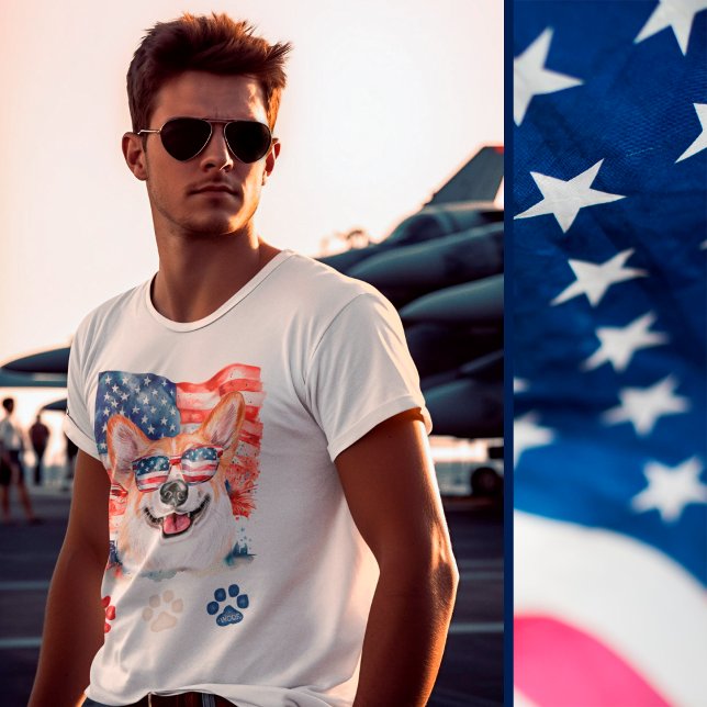 Camiseta Red White e Blue American Dog Corgi 4 de julho (Criador carregado)