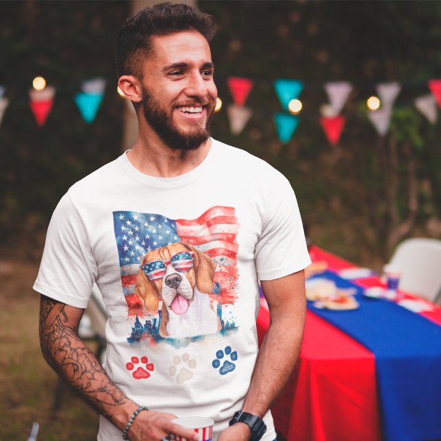 Camiseta Red White e Blue Beagle Dog American 4 de julho (Criador carregado)
