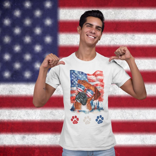 Camiseta Red White e Blue Boxer Dog American 4 de julho (Criador carregado)