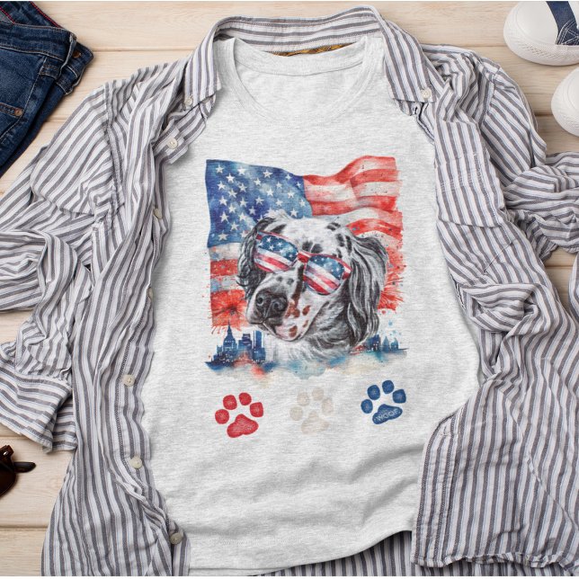 Camiseta Red White e Blue English Setter Dog 4 de julho (Criador carregado)