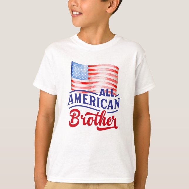 Camiseta Red White e Blue Flag All American Brother (Frente)