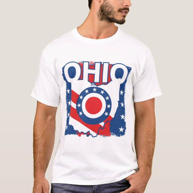 Camiseta Red White e Blue Patriotic Grunge Ohio (Frente)