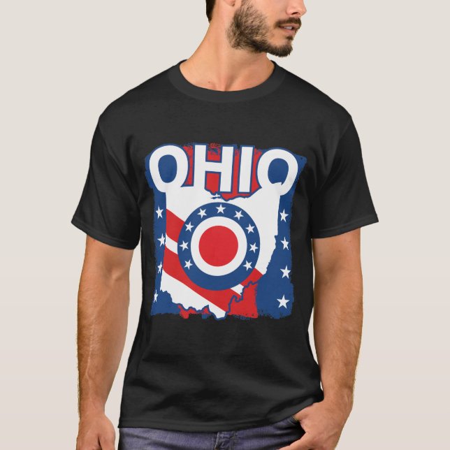 Camiseta Red White e Blue Patriotic Grunge Ohio (Frente)