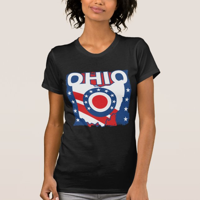 Camiseta Red White e Blue Patriotic Grunge Ohio (Frente)