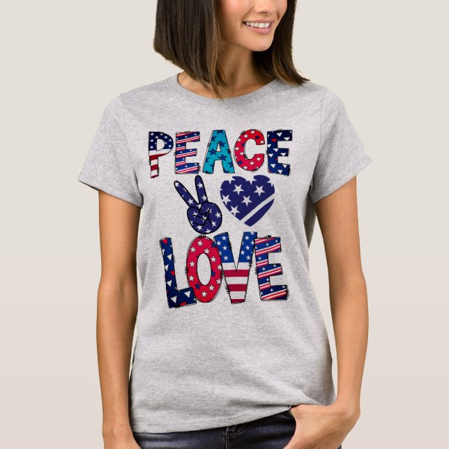 Camiseta Red White e Blue Peace Love (Frente)