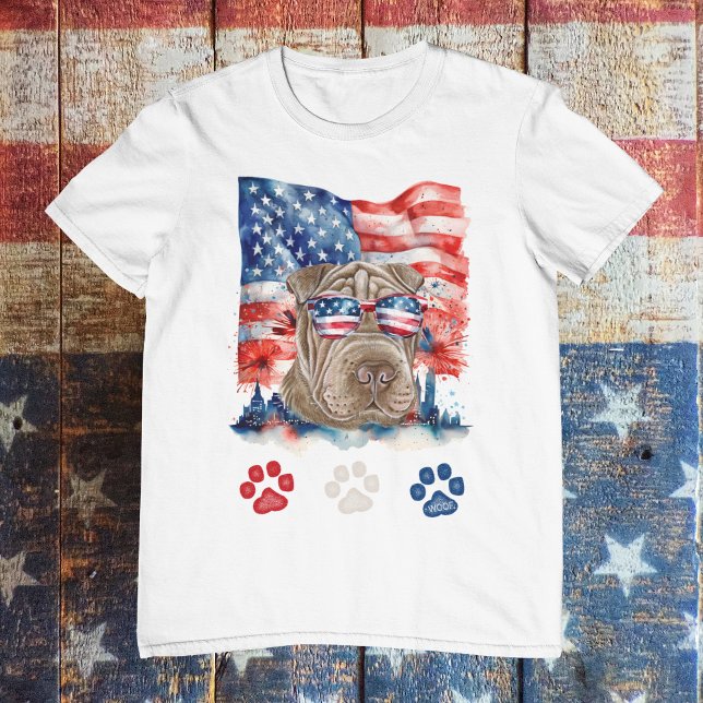 Camiseta Red White e Blue Shar Pei Dog Pet 4 de julho (Criador carregado)
