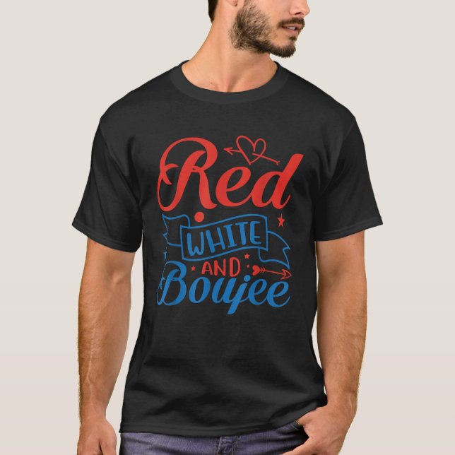 Camiseta Red White E Boujee 4 De Julho Patriótico Funesto S (Frente)