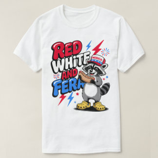 Camiseta Red White e Feral Funny Raccoon 4 de julho
