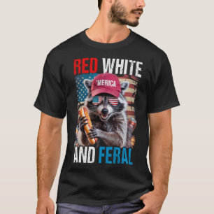 Camiseta Red White E Feral Funny Raccoon Patriótico 4º