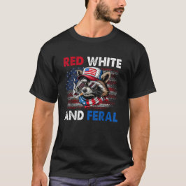 Camiseta Red White E Feral Patriotic Raccoon USA Flag