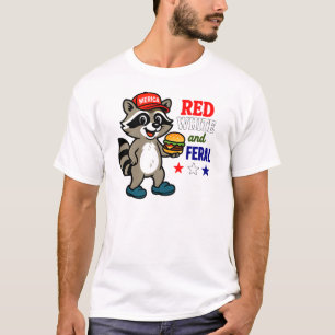 Camiseta Red White e Feral Raccoon Patriótico 4 de julho