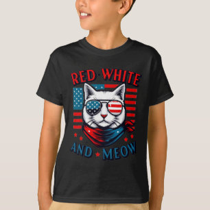 Camiseta Red White E Meow Cat American Flag 4 De Julho M