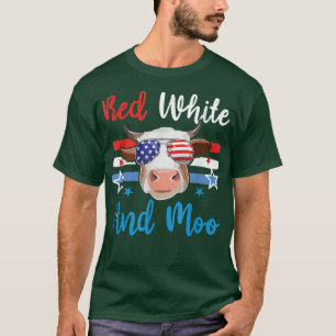 Camiseta Red White E Moo 4 De Julho Vaca USA Bandeira Farme