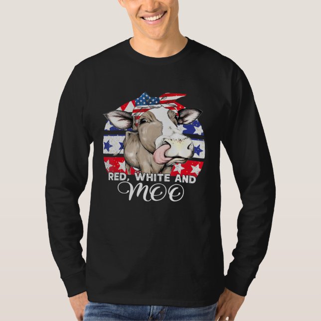 Camiseta Red White E Moo Cow Bandeira Americana Patriótica  (Frente)