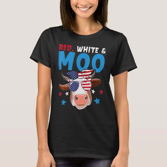 Camiseta Red White E Moo Cow Usa Bandeira 4 De Julho Fazend (Frente)