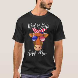 Camiseta Red White E Moo Patriotic Cow USA Flag 4º Do
