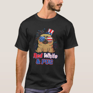 Camiseta Red White e Pug Independence Day USA Dog USA Dog L