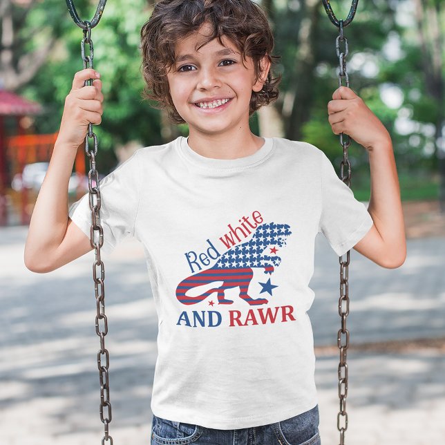 Camiseta Red White e Rawr 4 de julho Dinossaur Kid (Criador carregado)