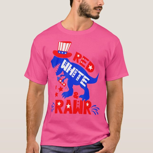 Camiseta Red White E Rawr 4 De Julho Dinossaur Rex Para Bo (Frente)